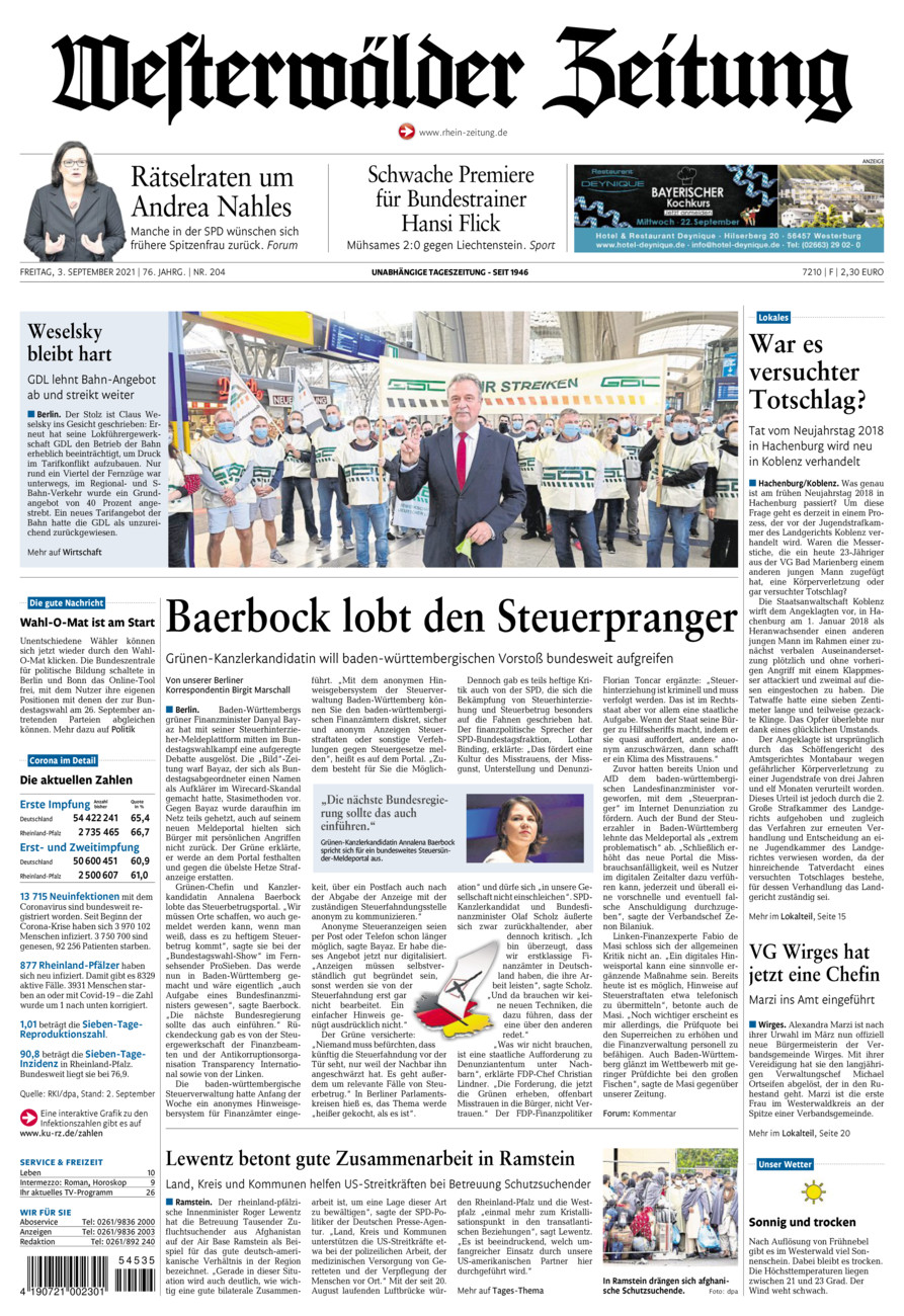 Westerwälder Zeitung vom Freitag, 03.09.2021
