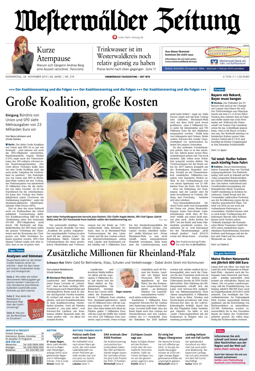 Westerwälder Zeitung vom Donnerstag, 28.11.2013