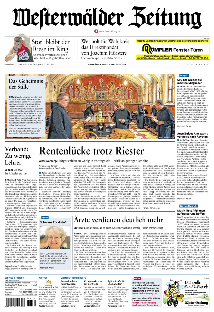 Westerwälder Zeitung vom Samstag, 17.08.2013