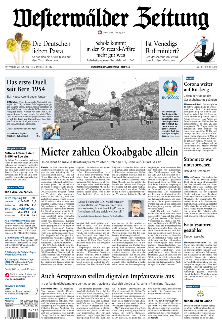 Westerwälder Zeitung vom Mittwoch, 23.06.2021