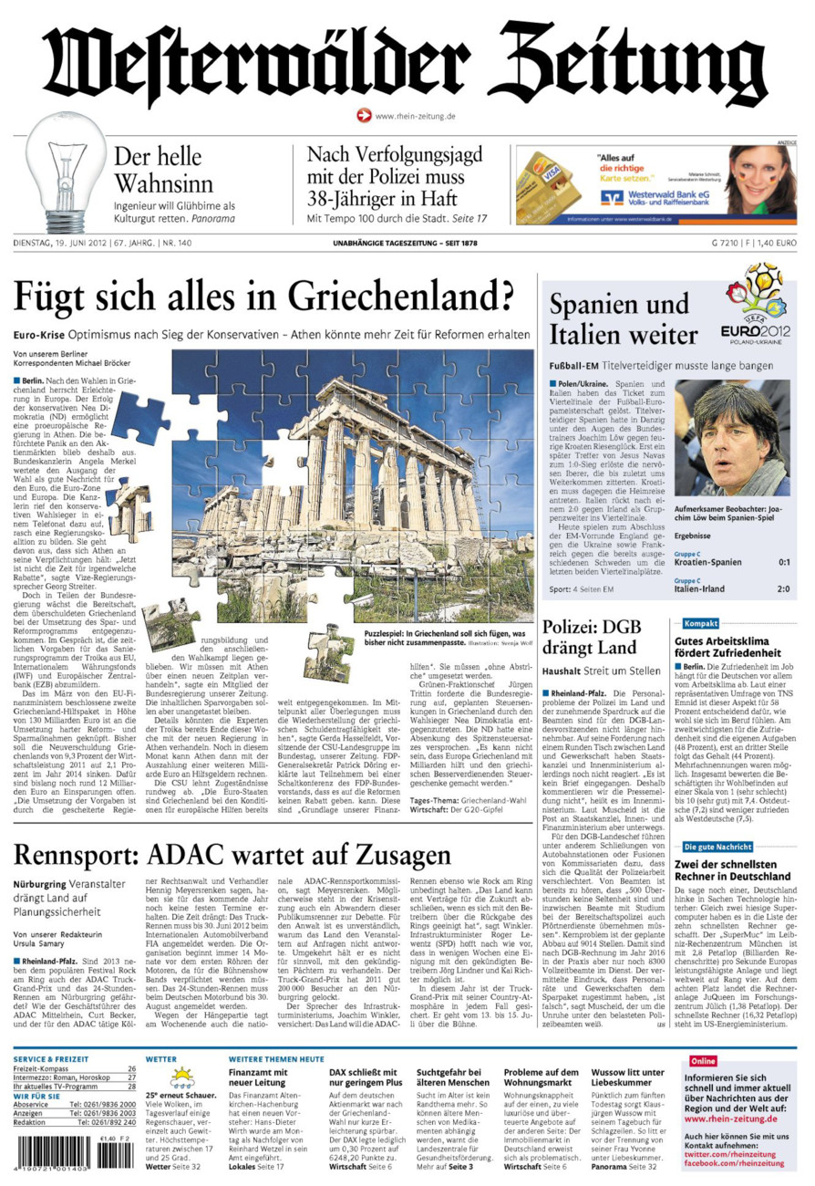Westerwälder Zeitung vom Dienstag, 19.06.2012