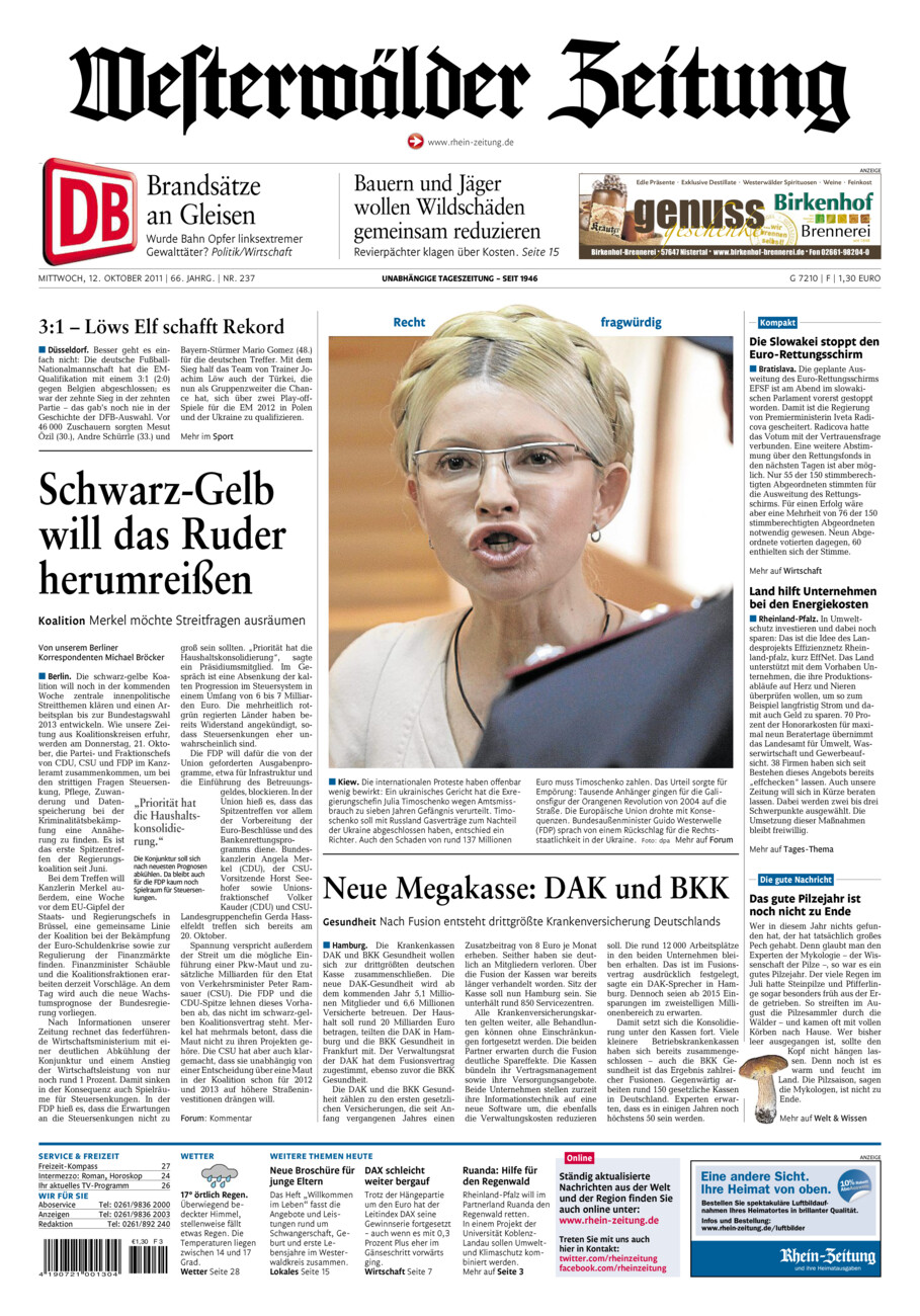 Westerwälder Zeitung vom Mittwoch, 12.10.2011