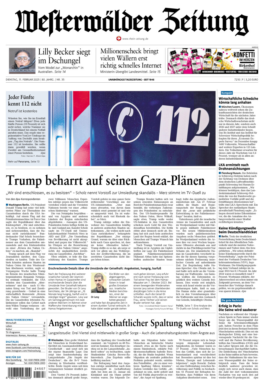 Westerwälder Zeitung vom Dienstag, 11.02.2025