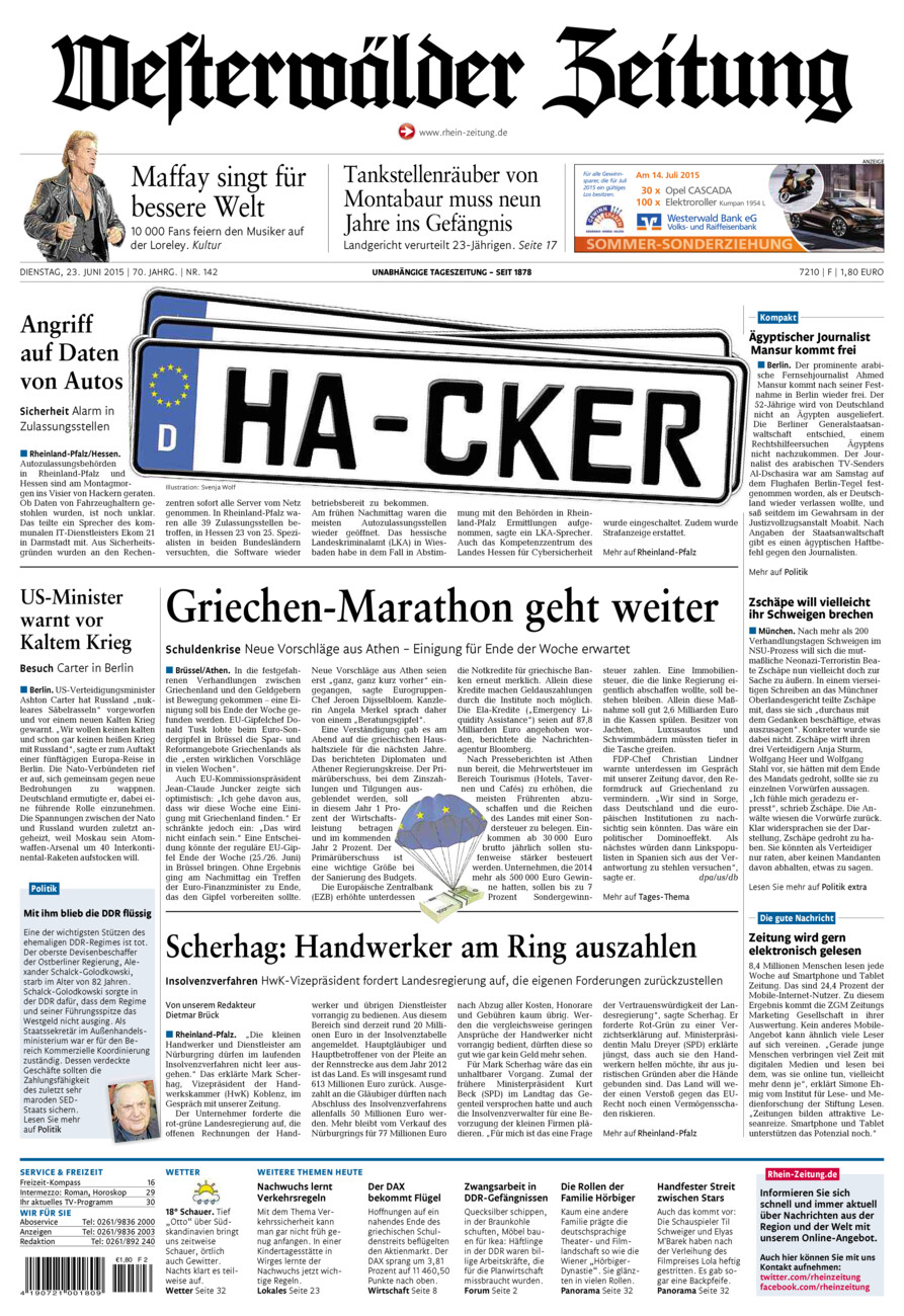Westerwälder Zeitung vom Dienstag, 23.06.2015