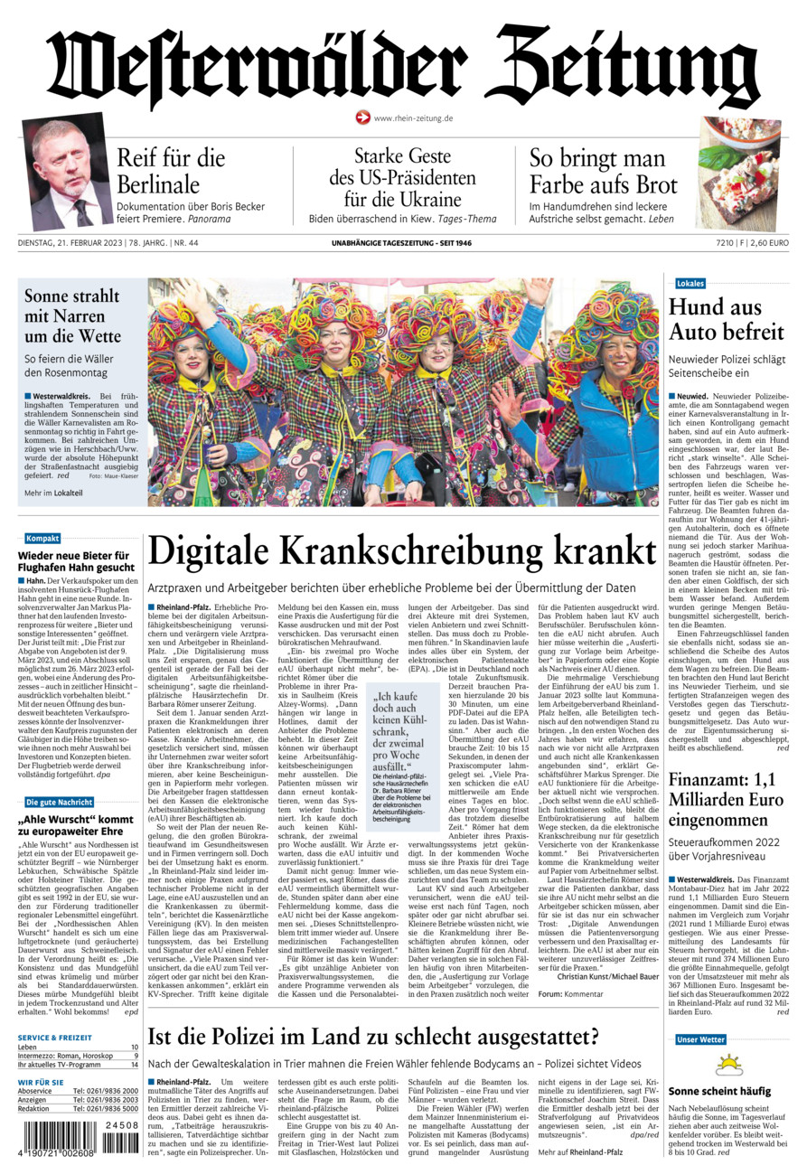 Westerwälder Zeitung vom Dienstag, 21.02.2023