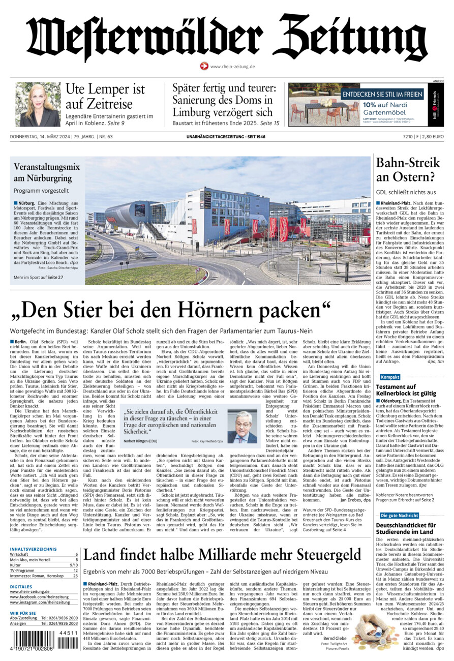 Westerwälder Zeitung vom Donnerstag, 14.03.2024