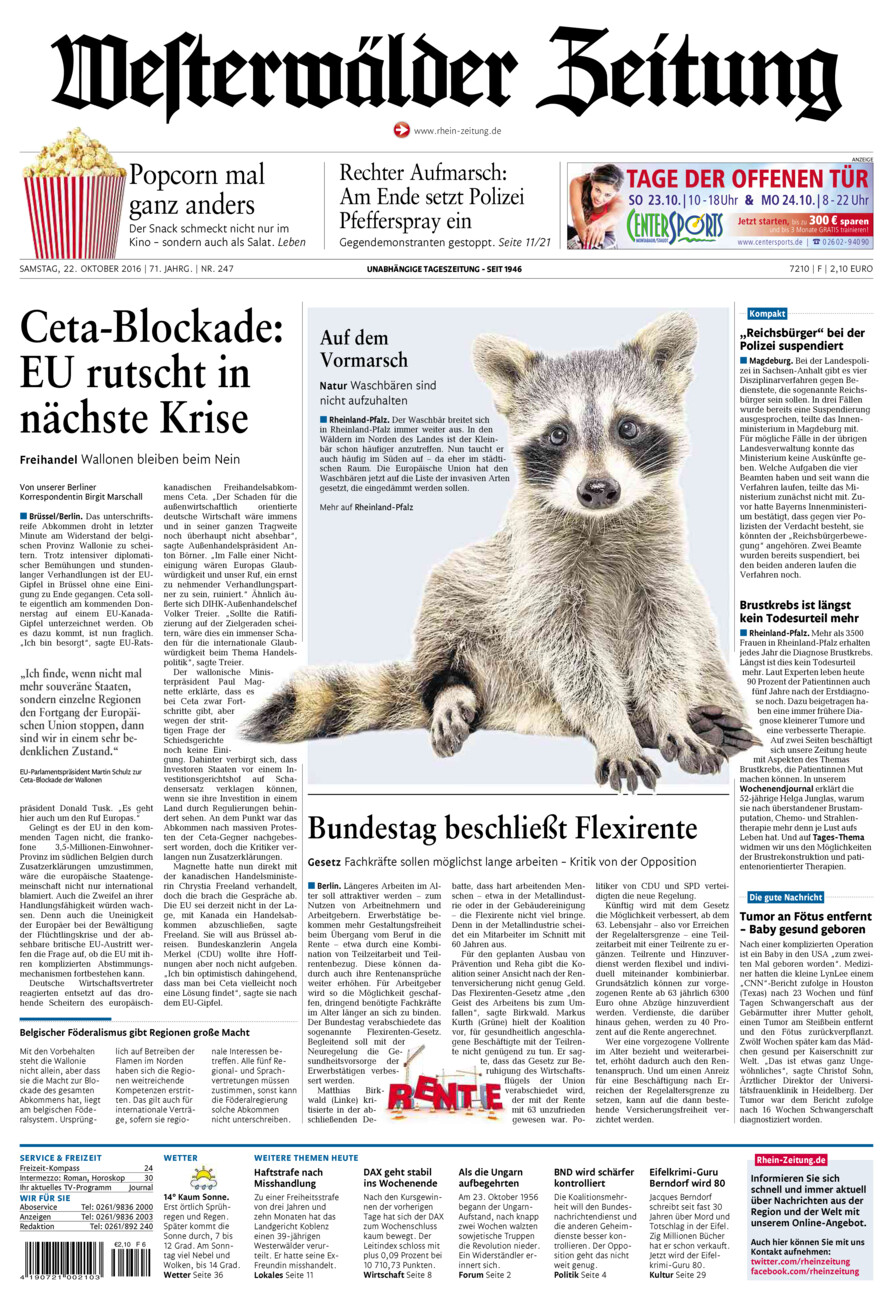 Westerwälder Zeitung vom Samstag, 22.10.2016