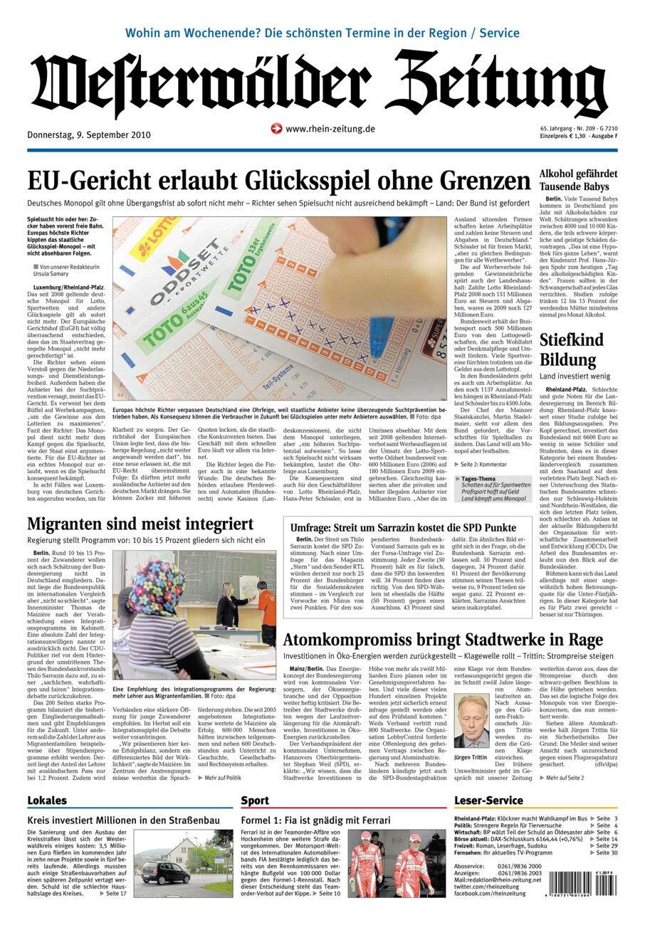 Westerwälder Zeitung vom Donnerstag, 09.09.2010