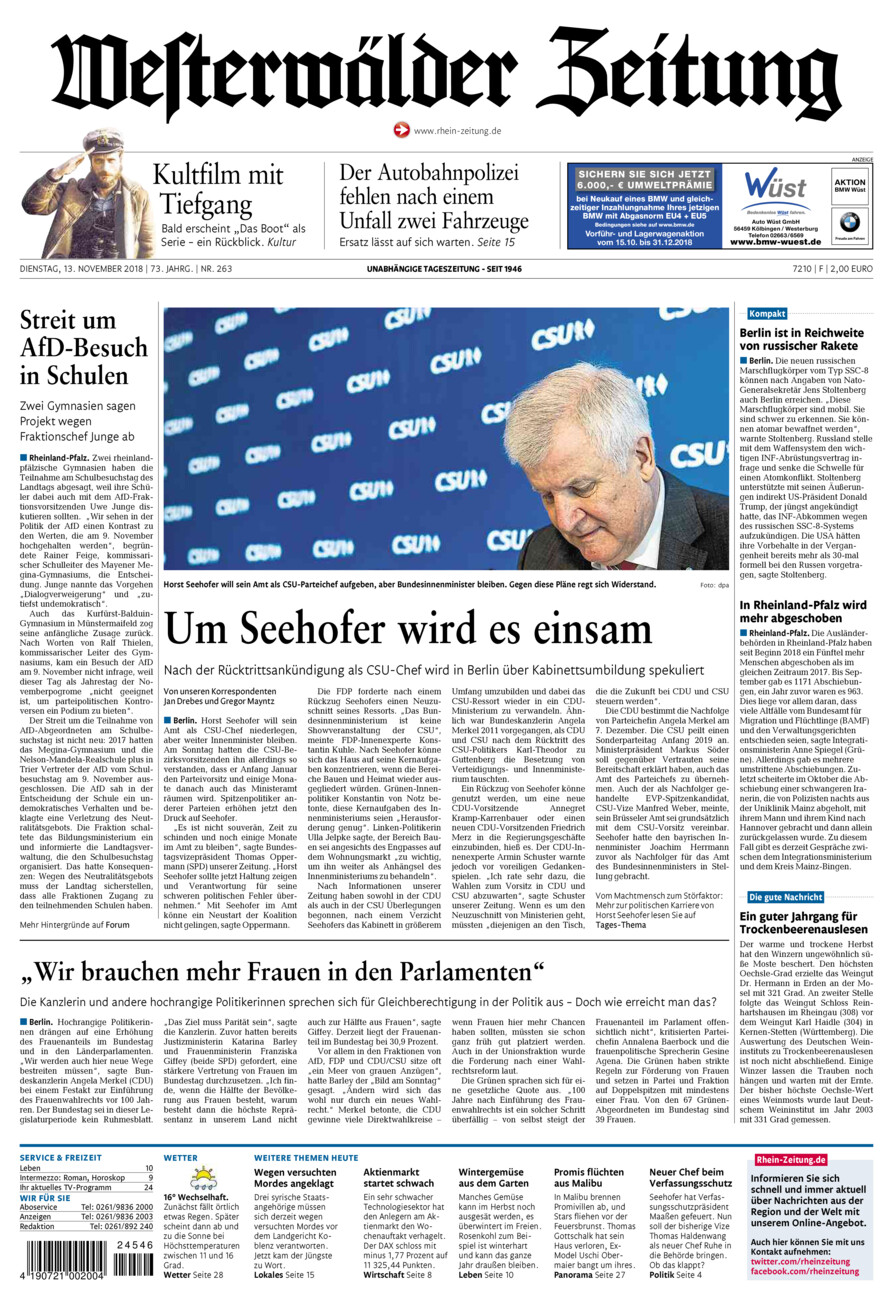 Westerwälder Zeitung vom Dienstag, 13.11.2018