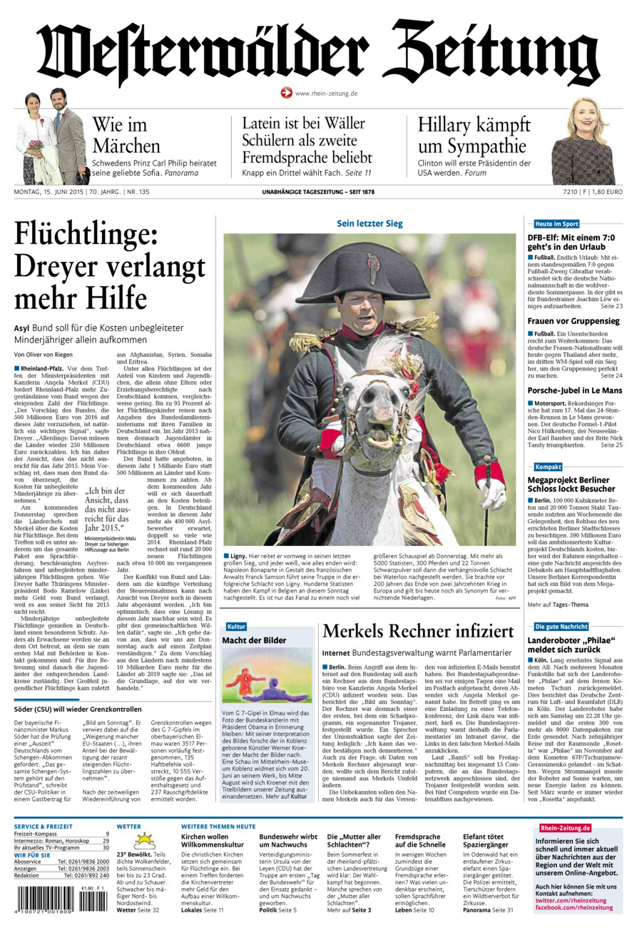 Westerwälder Zeitung vom Montag, 15.06.2015