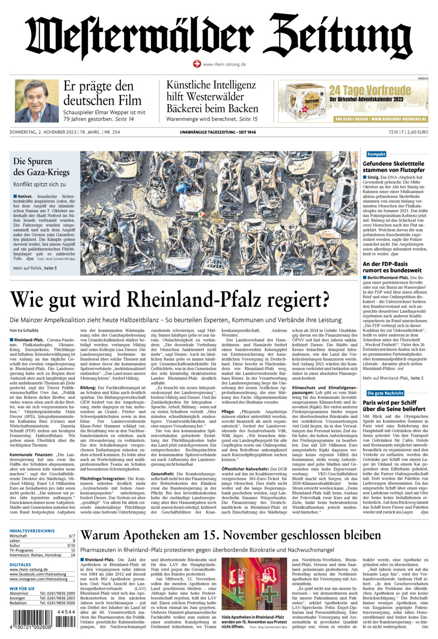 Westerwälder Zeitung vom Donnerstag, 02.11.2023
