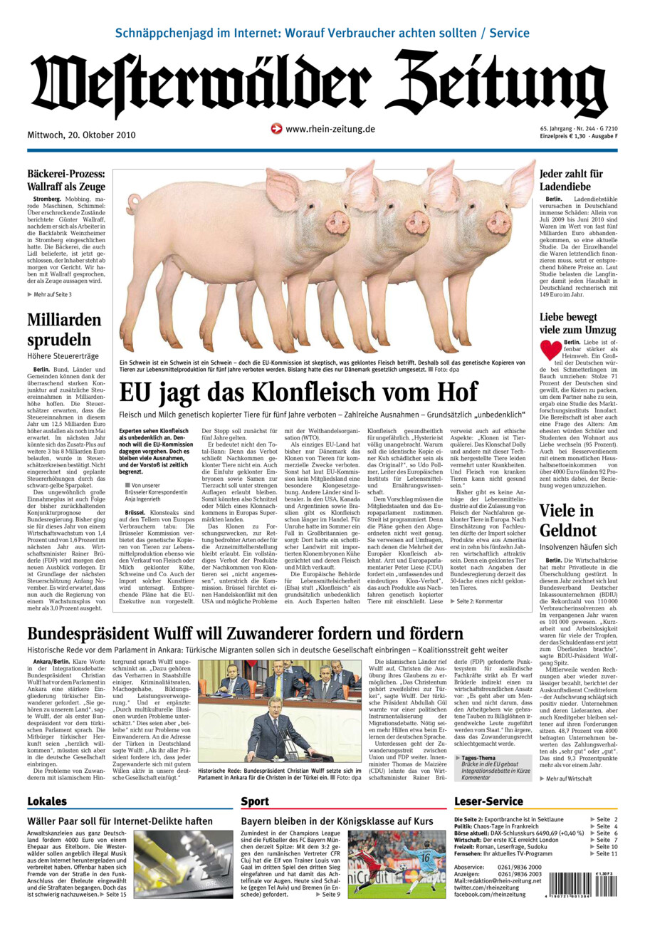 Westerwälder Zeitung vom Mittwoch, 20.10.2010
