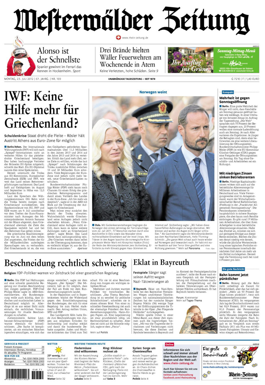 Westerwälder Zeitung vom Montag, 23.07.2012