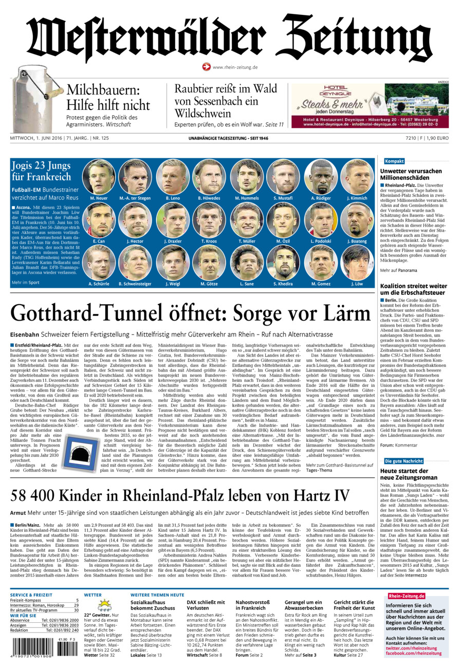 Westerwälder Zeitung vom Mittwoch, 01.06.2016