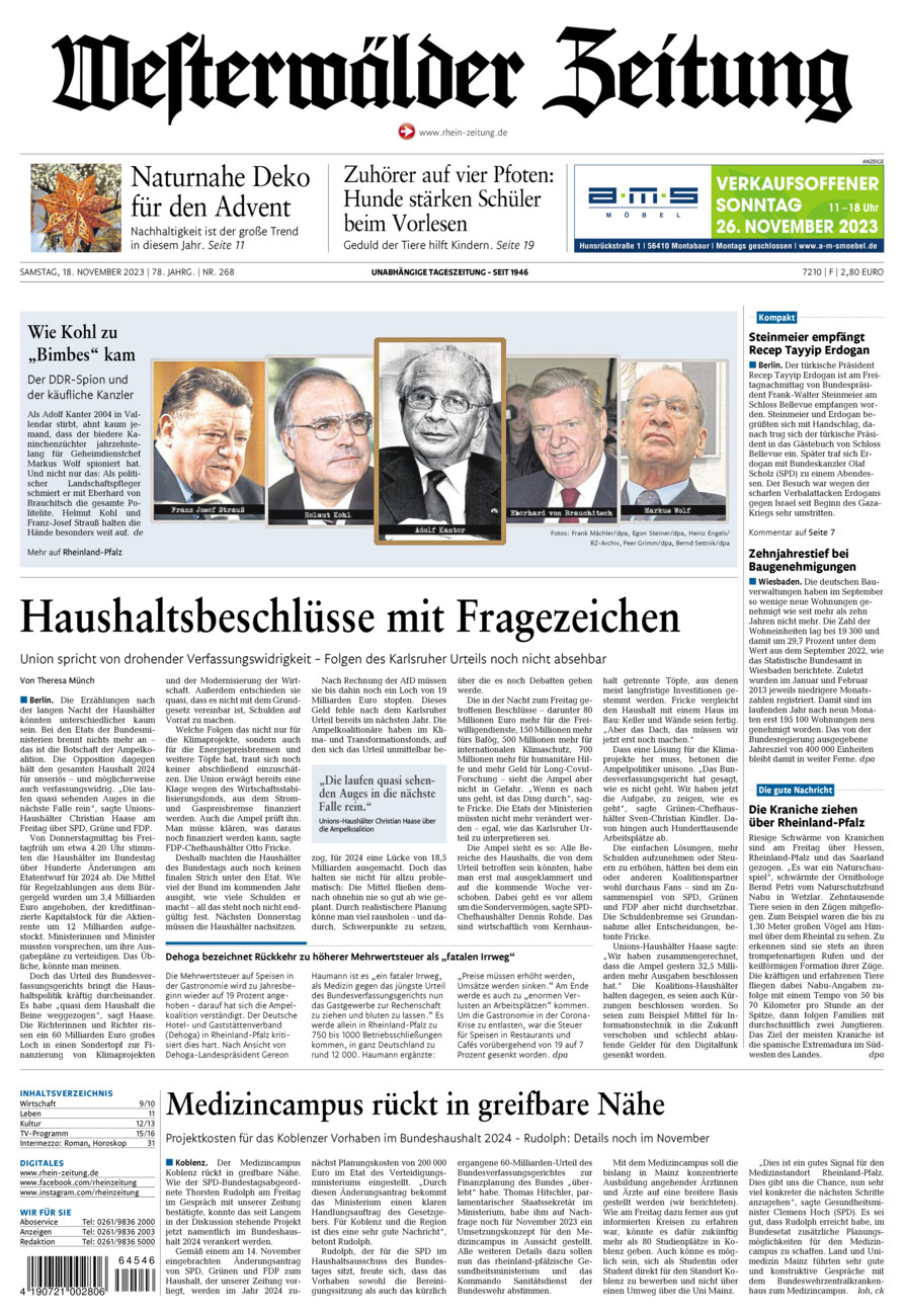Westerwälder Zeitung vom Samstag, 18.11.2023