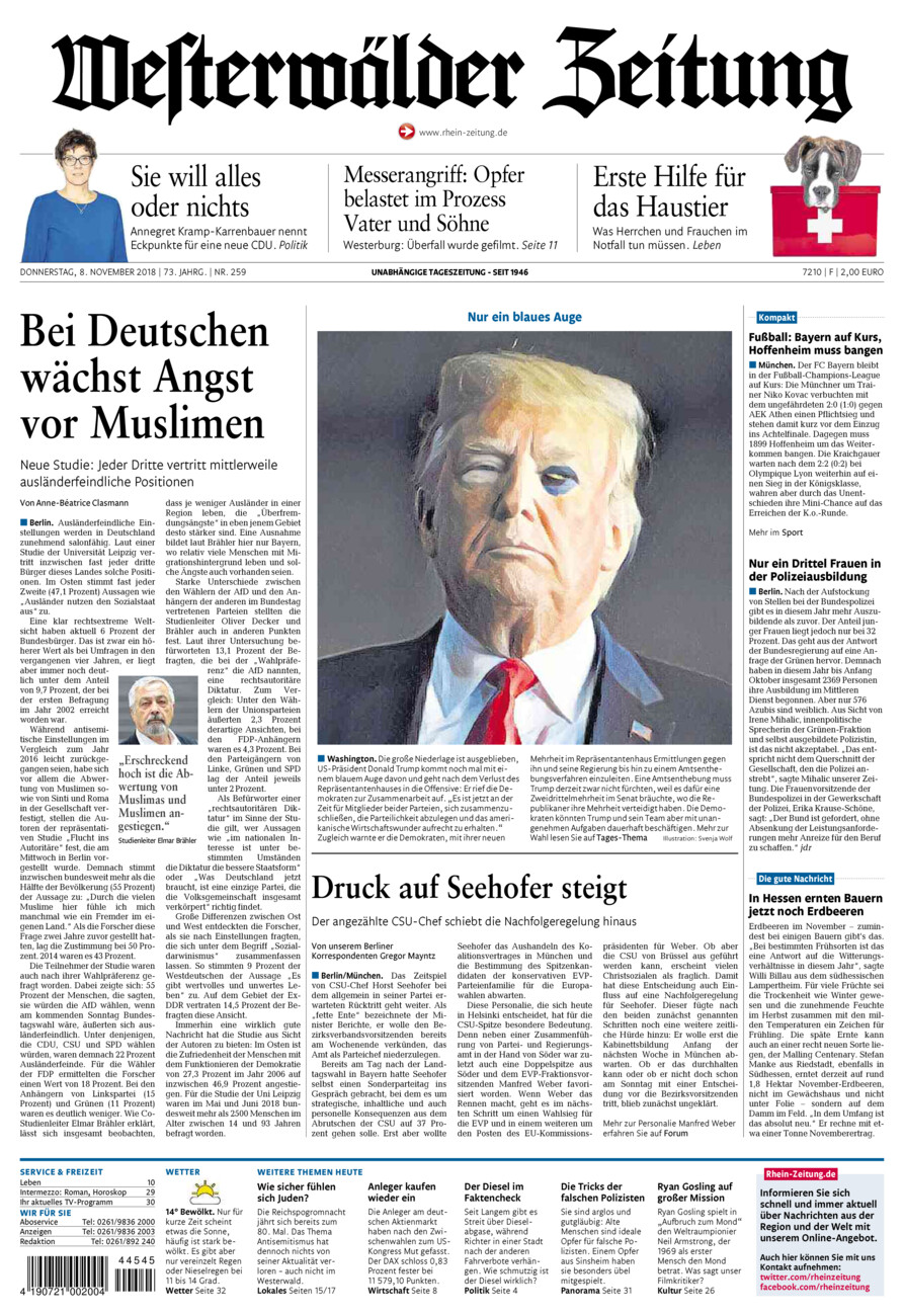 Westerwälder Zeitung vom Donnerstag, 08.11.2018