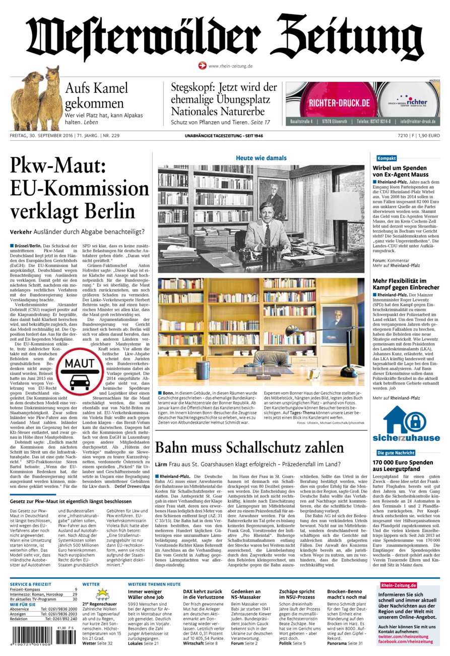 Westerwälder Zeitung vom Freitag, 30.09.2016
