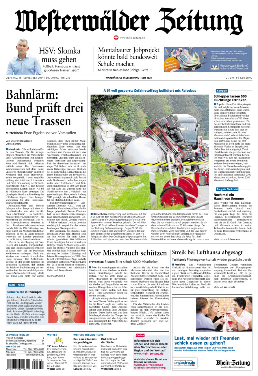 Westerwälder Zeitung vom Dienstag, 16.09.2014