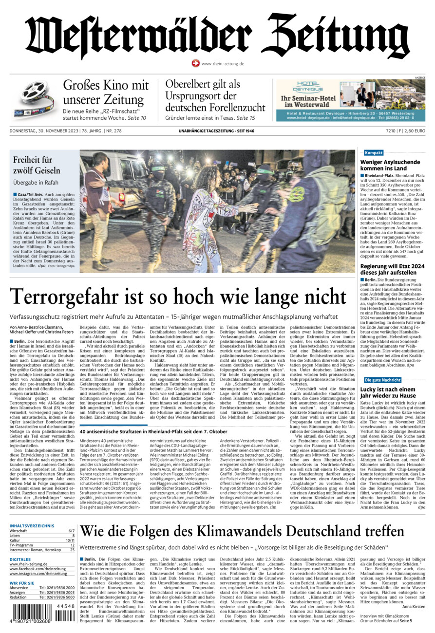 Westerwälder Zeitung vom Donnerstag, 30.11.2023