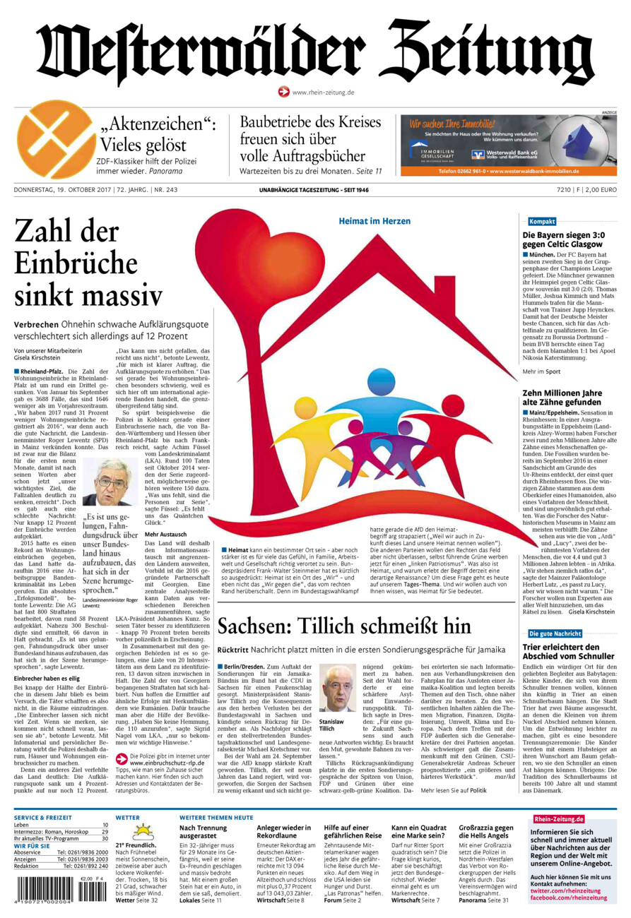 Westerwälder Zeitung vom Donnerstag, 19.10.2017