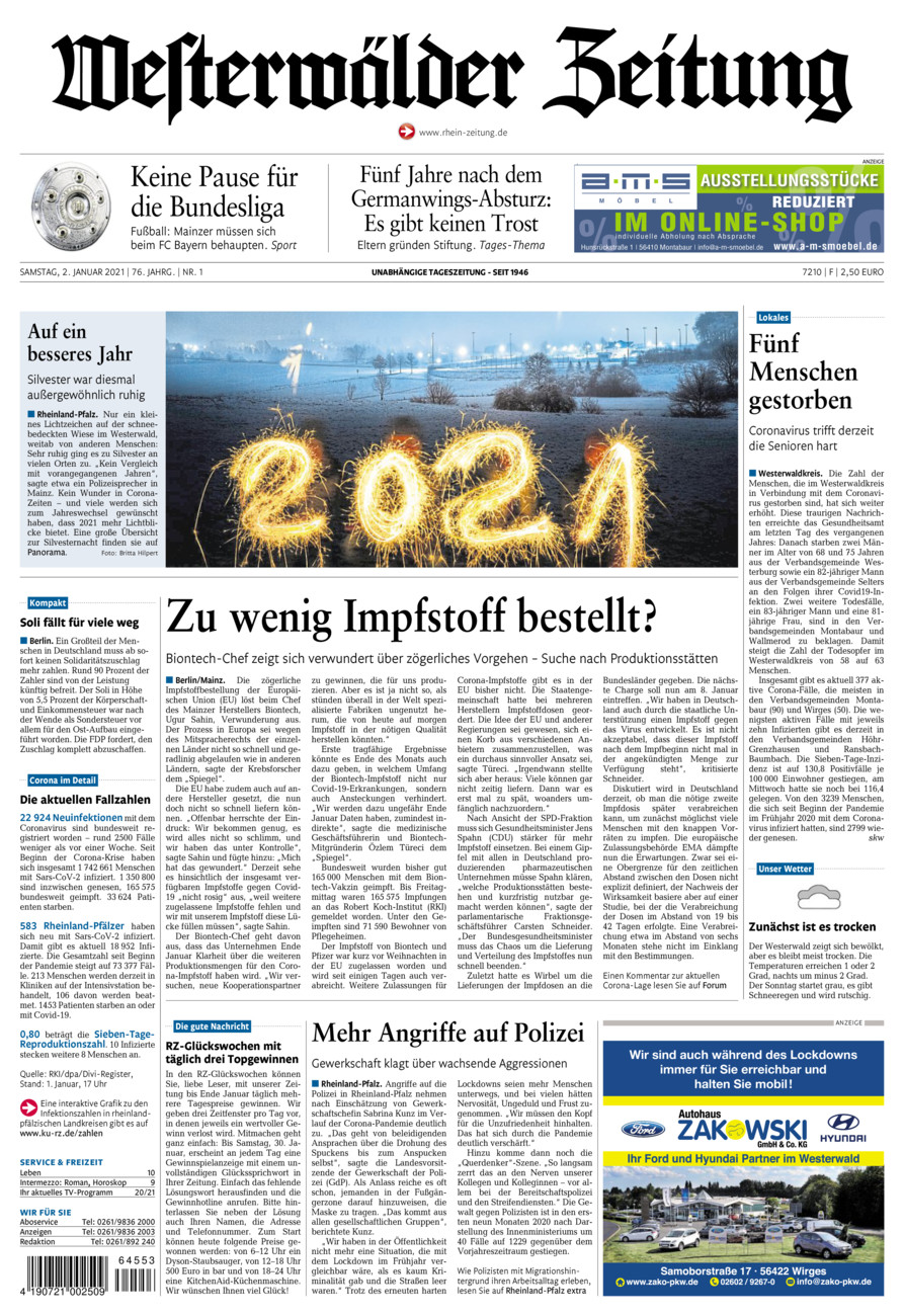 Westerwälder Zeitung vom Samstag, 02.01.2021