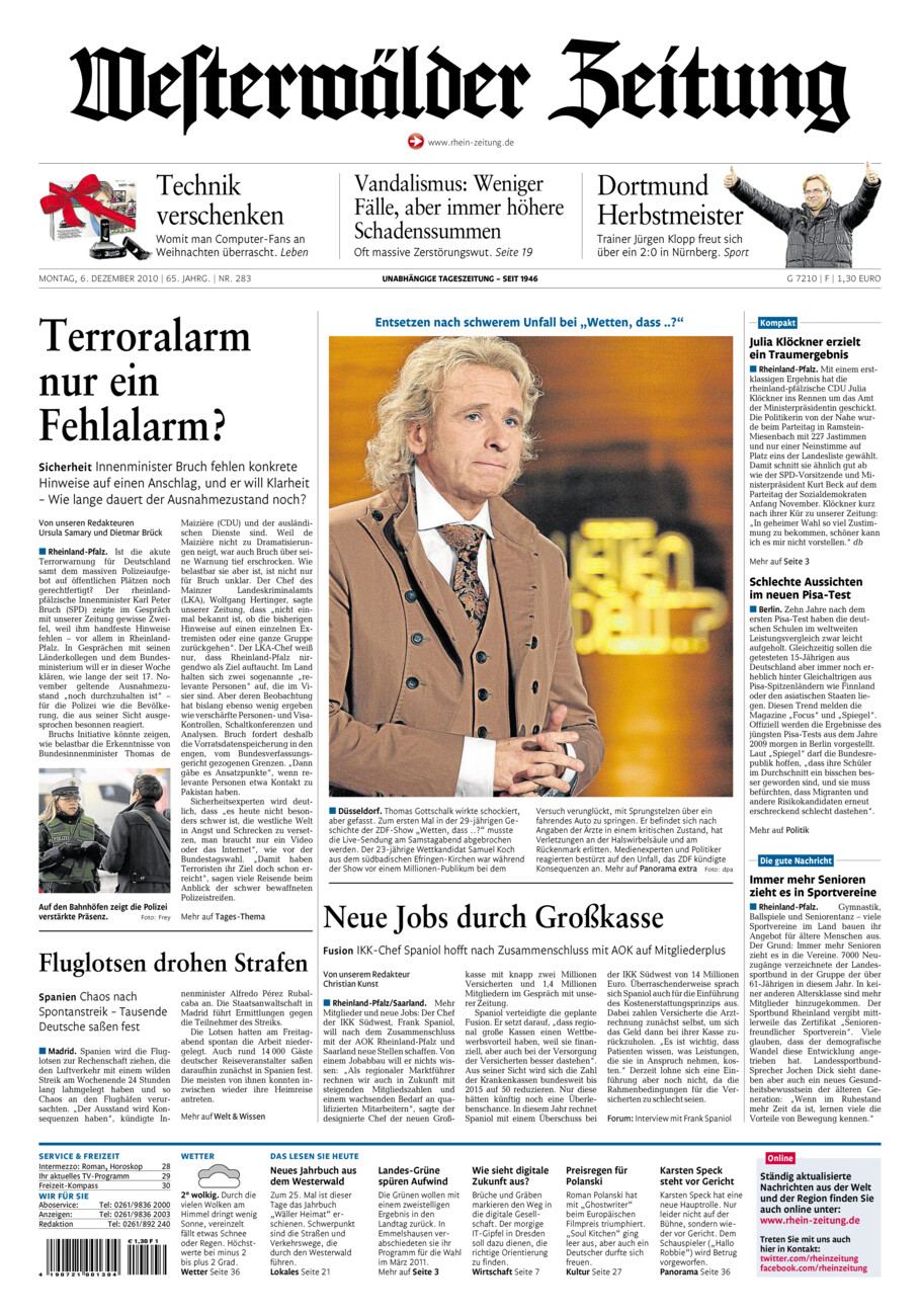 Westerwälder Zeitung vom Montag, 06.12.2010