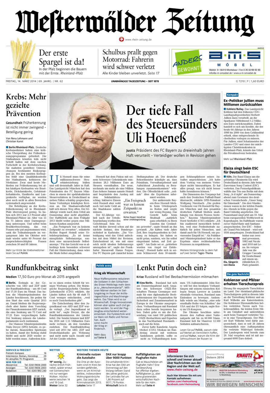 Westerwälder Zeitung vom Freitag, 14.03.2014