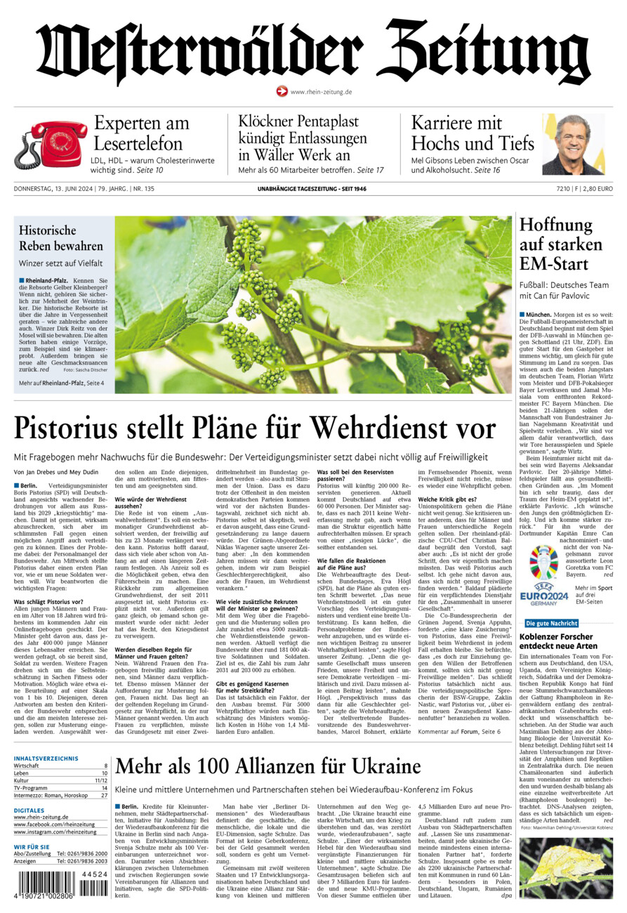 Westerwälder Zeitung vom Donnerstag, 13.06.2024
