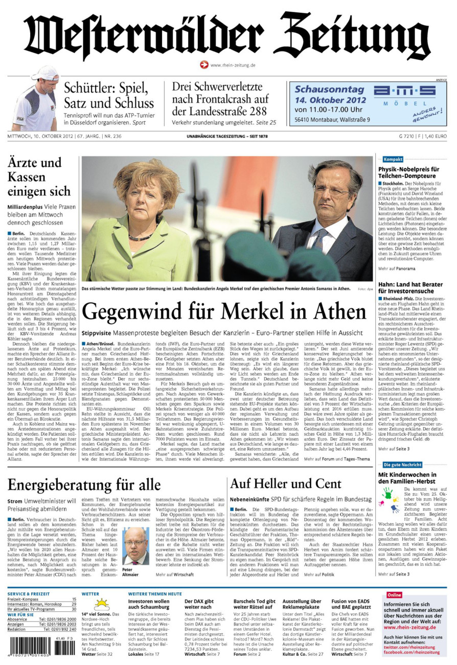 Westerwälder Zeitung vom Mittwoch, 10.10.2012