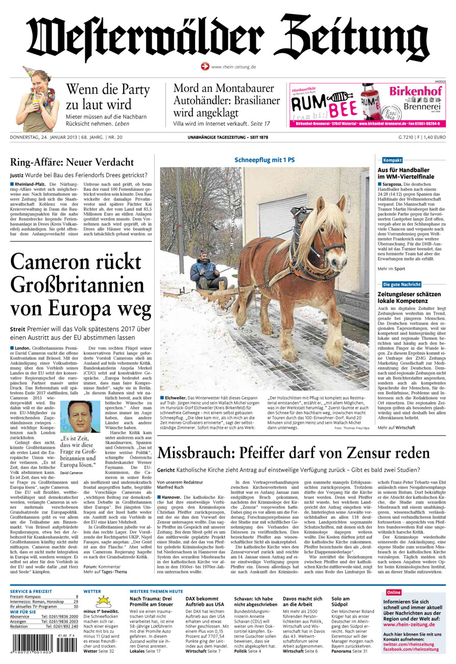 Westerwälder Zeitung vom Donnerstag, 24.01.2013