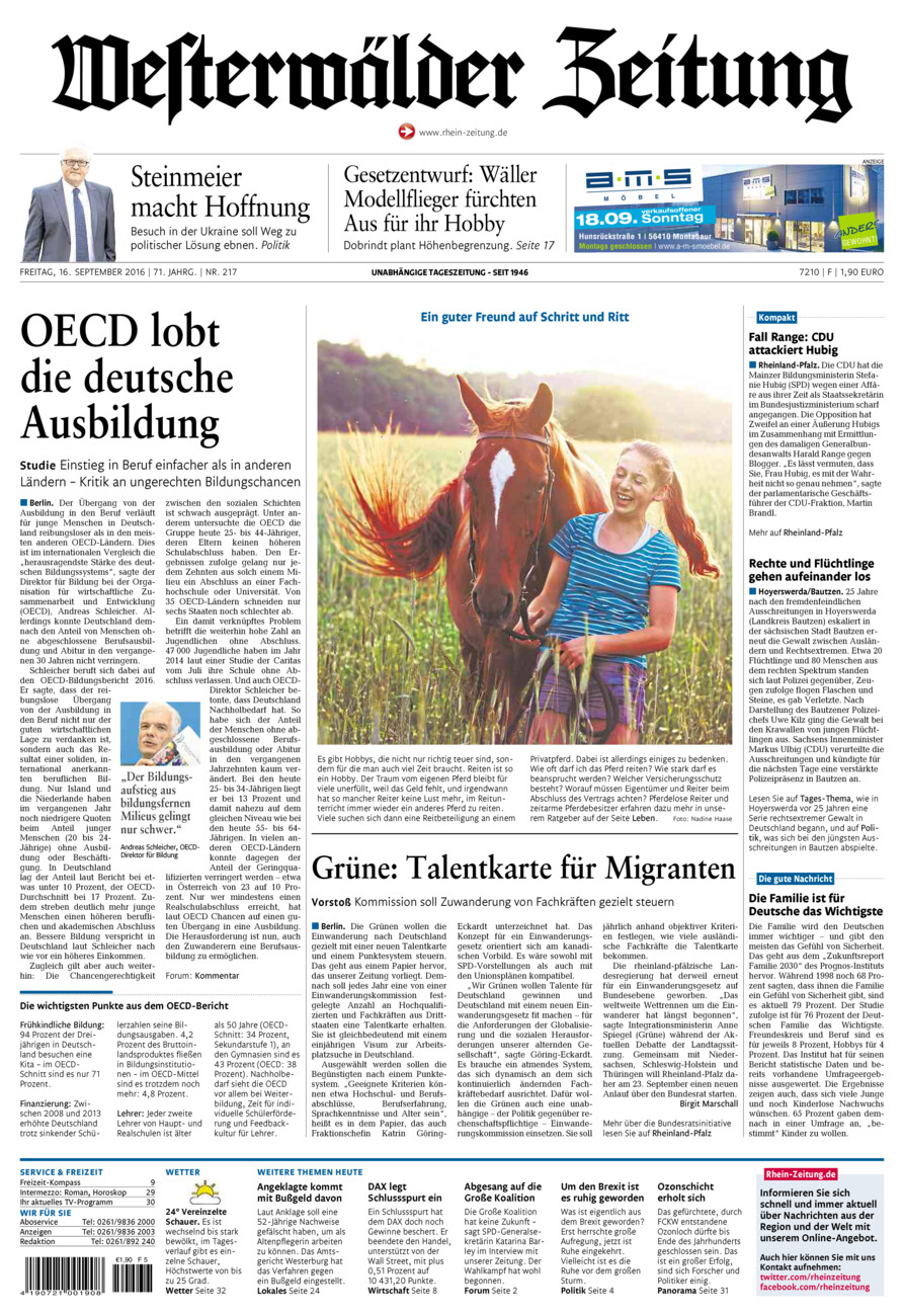 Westerwälder Zeitung vom Freitag, 16.09.2016