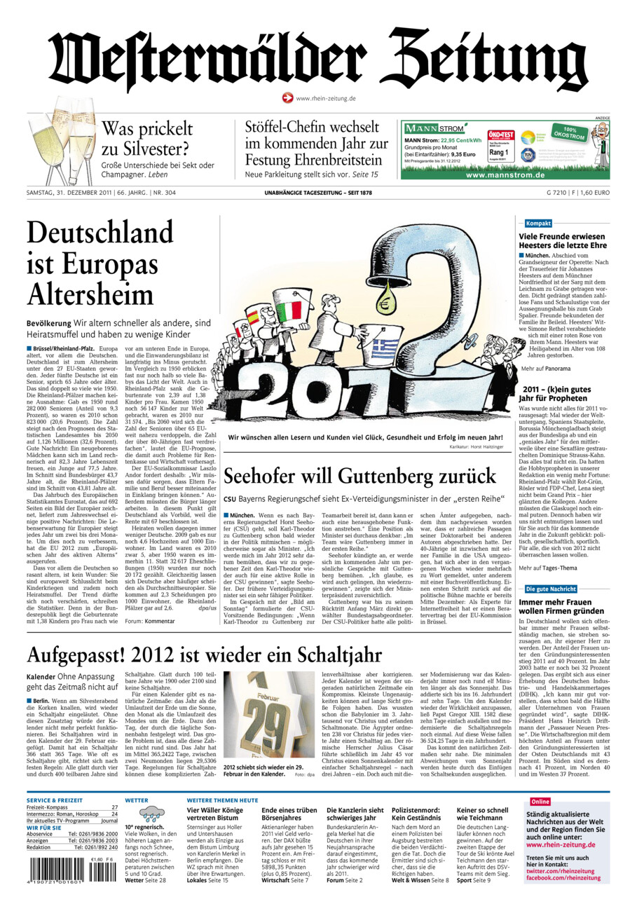 Westerwälder Zeitung vom Samstag, 31.12.2011