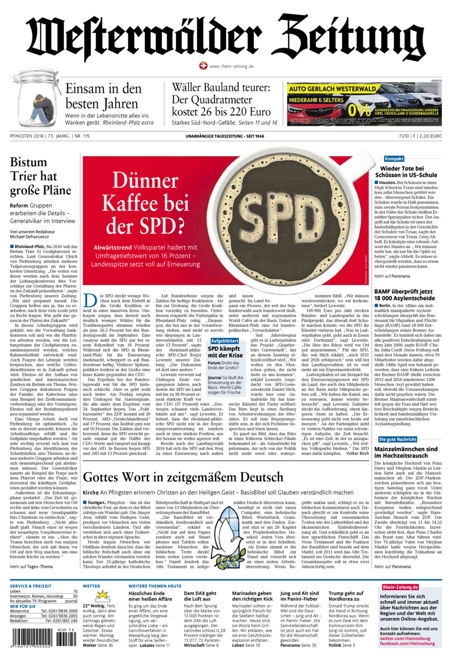 Westerwälder Zeitung vom Samstag, 19.05.2018