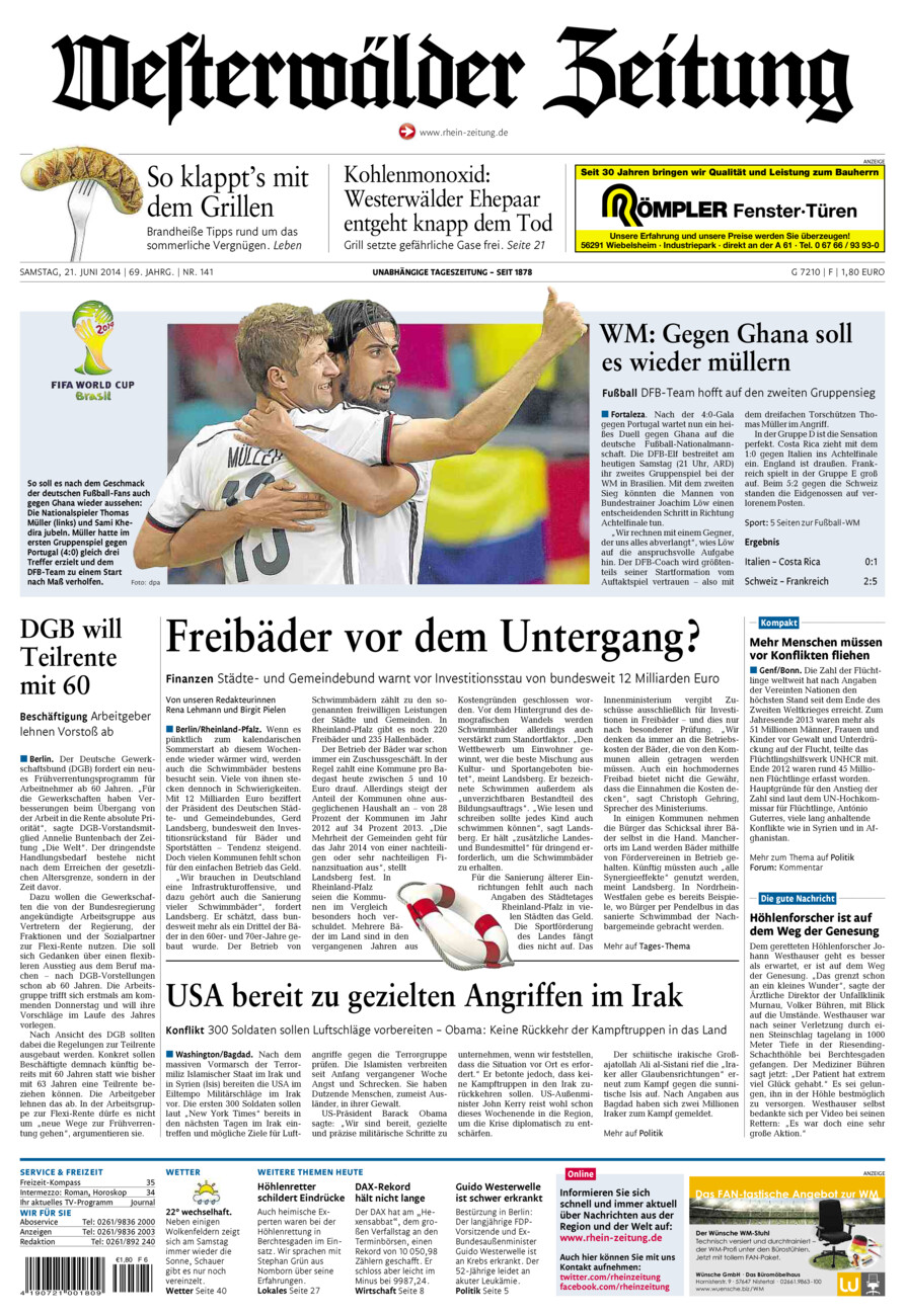 Westerwälder Zeitung vom Samstag, 21.06.2014