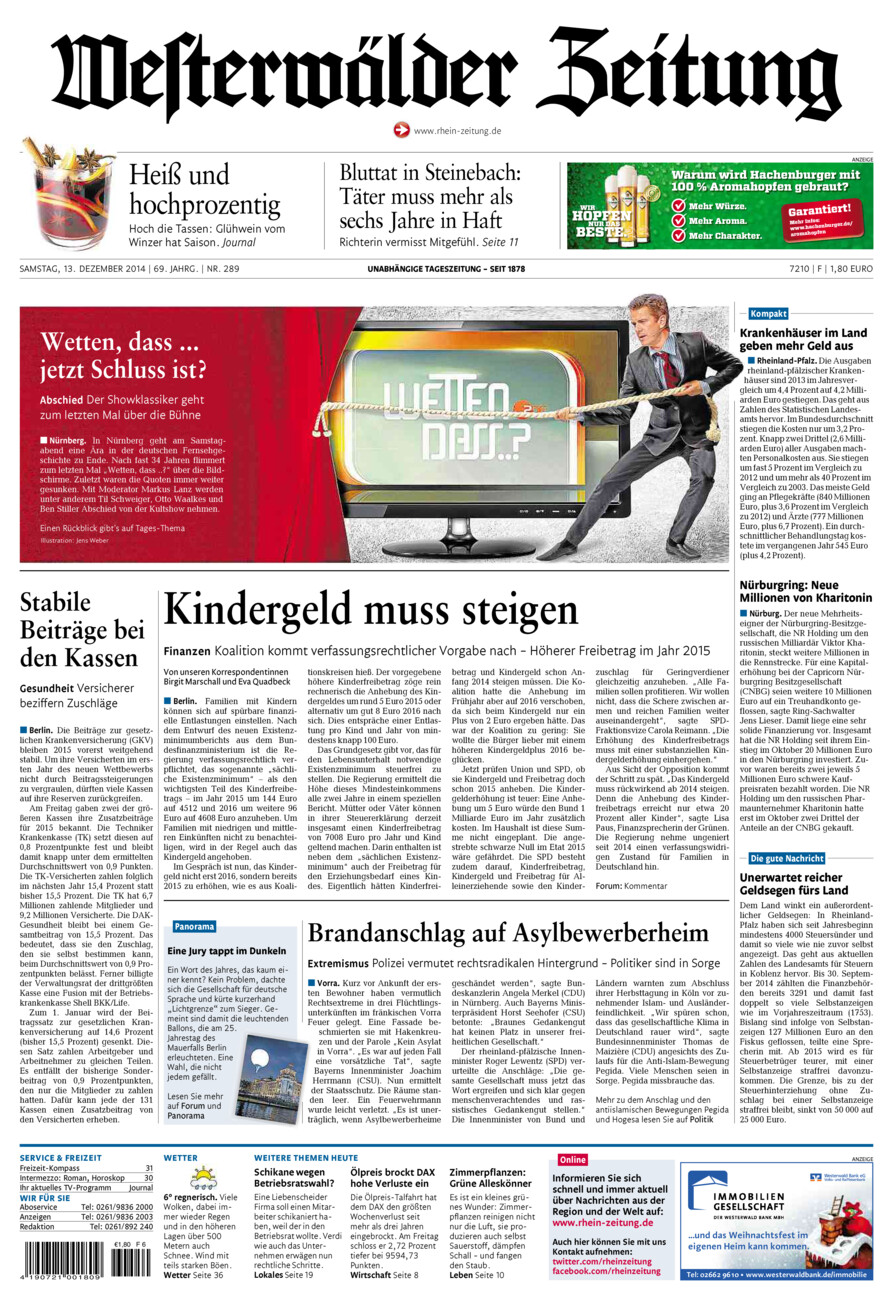 Westerwälder Zeitung vom Samstag, 13.12.2014