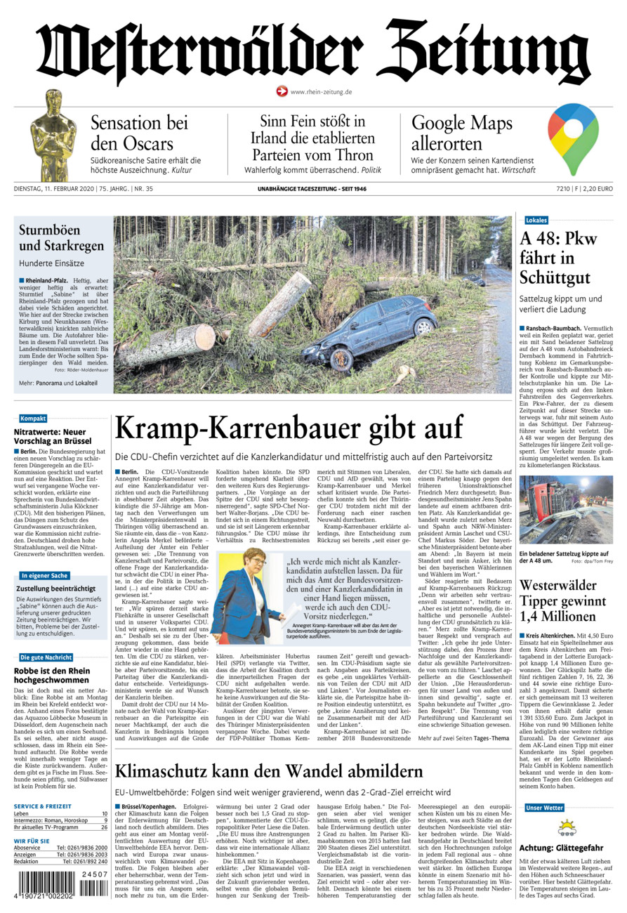 Westerwälder Zeitung vom Dienstag, 11.02.2020