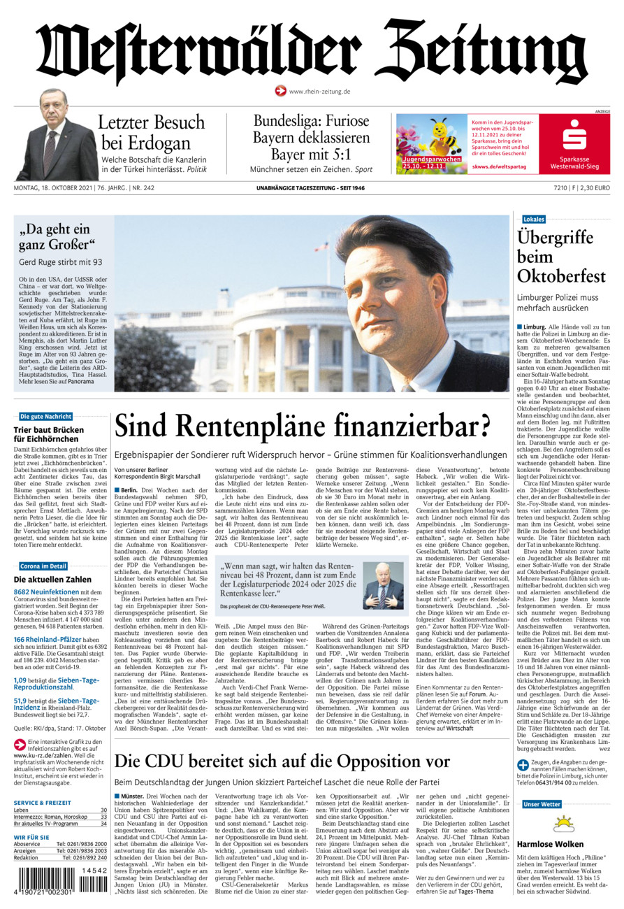 Westerwälder Zeitung vom Montag, 18.10.2021