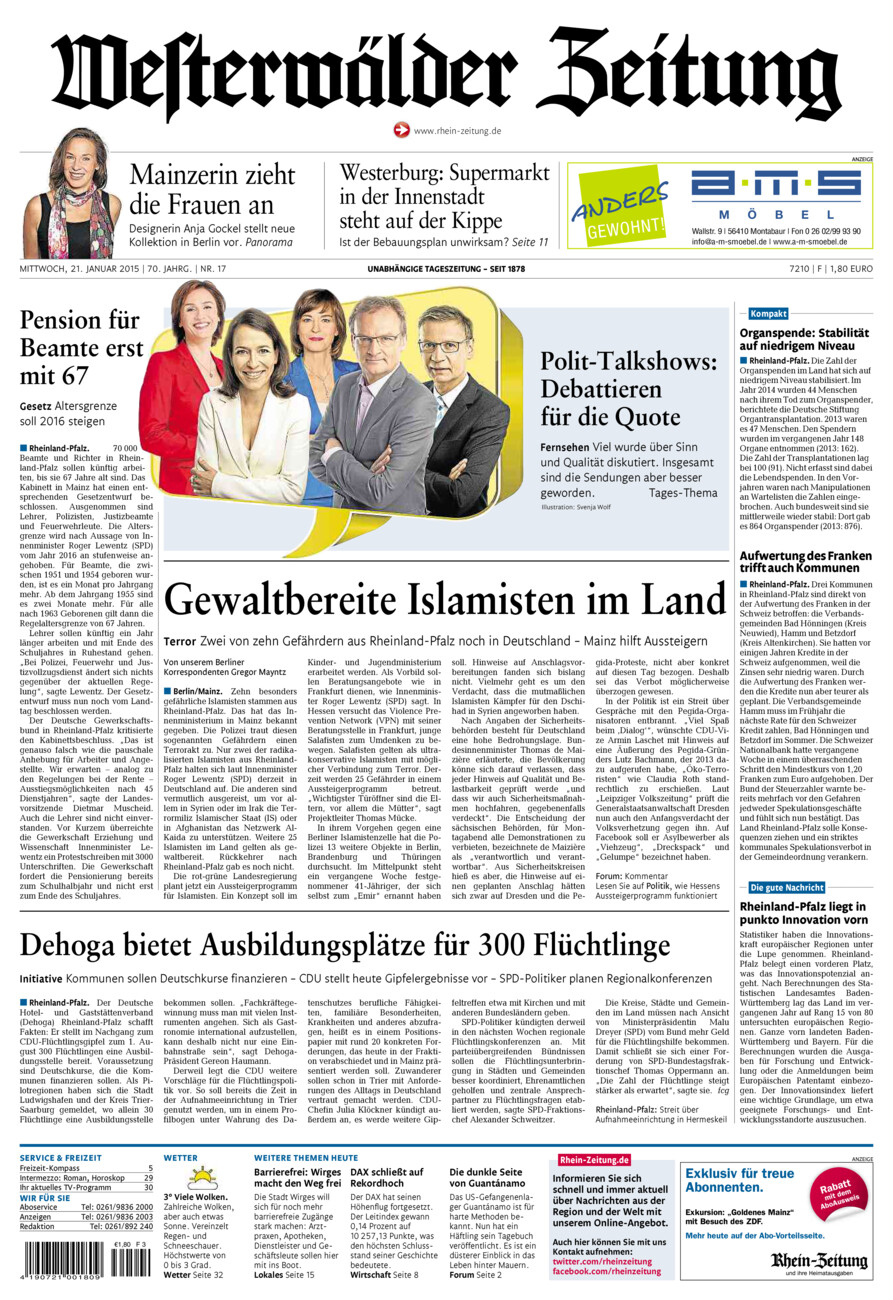 Westerwälder Zeitung vom Mittwoch, 21.01.2015