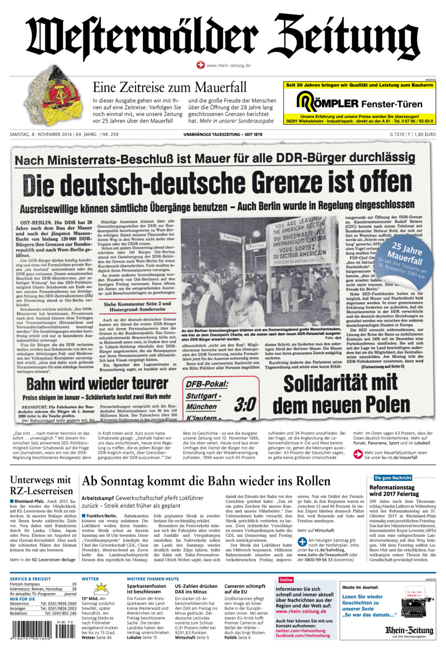 Westerwälder Zeitung vom Samstag, 08.11.2014