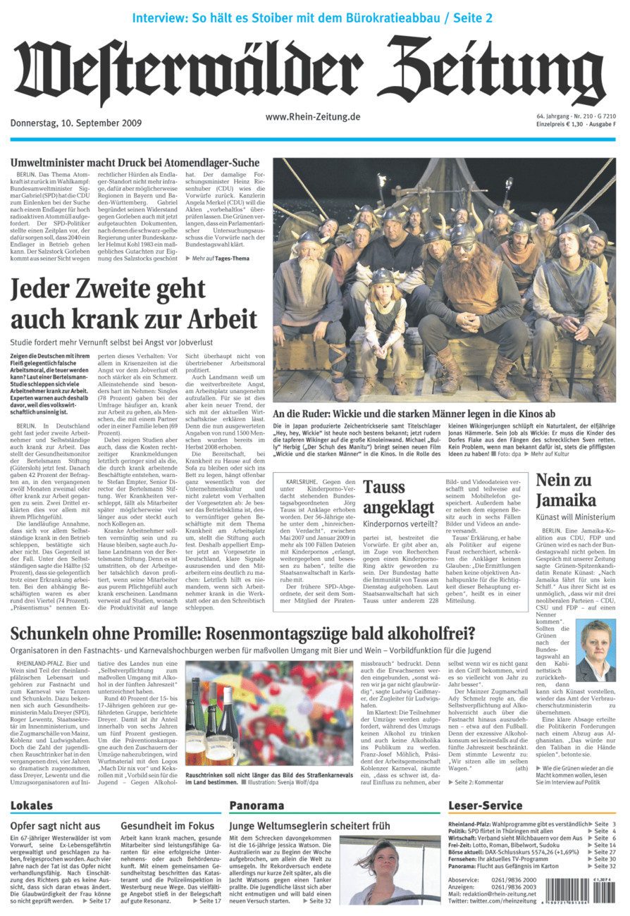 Westerwälder Zeitung vom Donnerstag, 10.09.2009