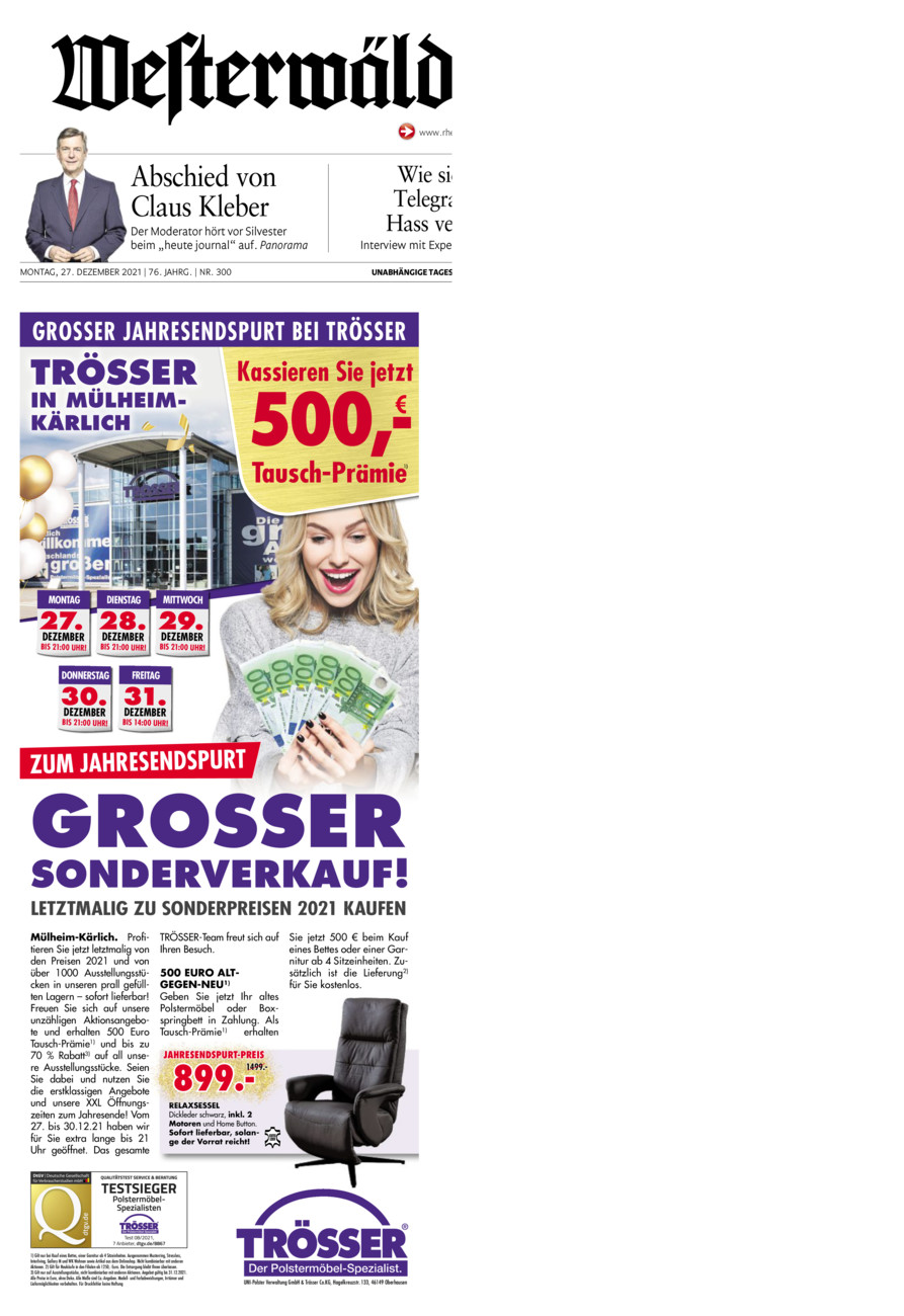 Westerwälder Zeitung vom Montag, 27.12.2021