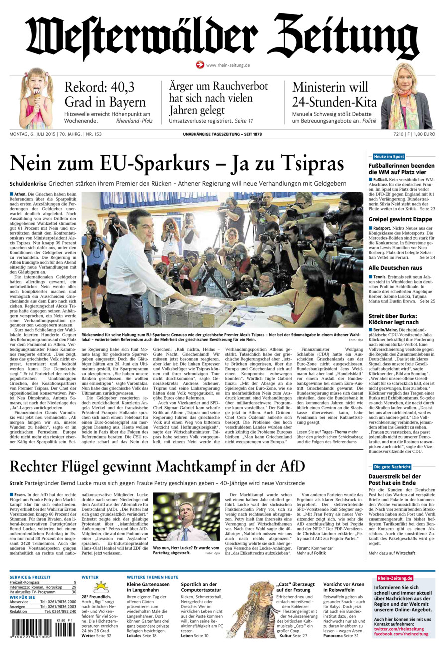 Westerwälder Zeitung vom Montag, 06.07.2015
