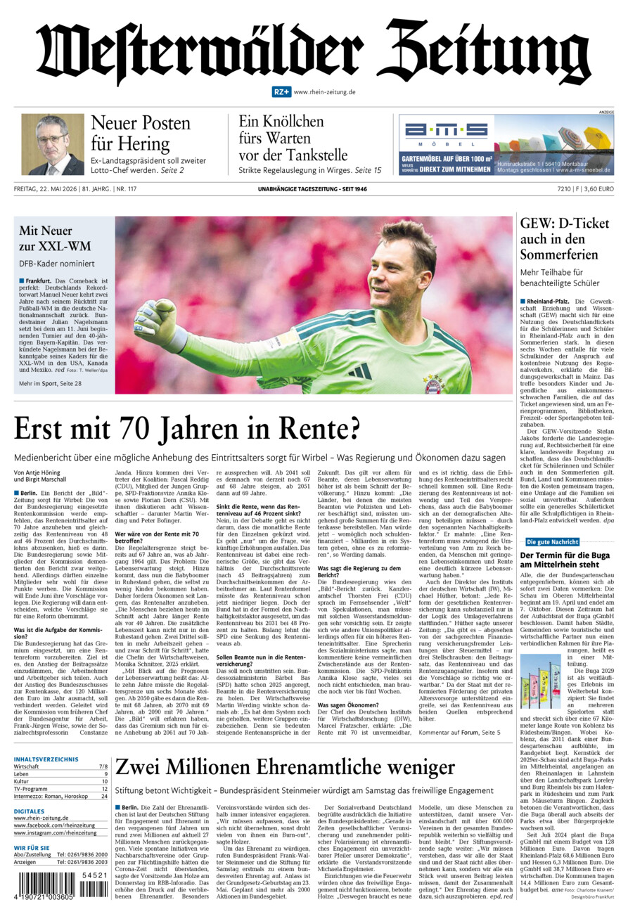Westerwälder Zeitung vom Freitag, 22.05.2026