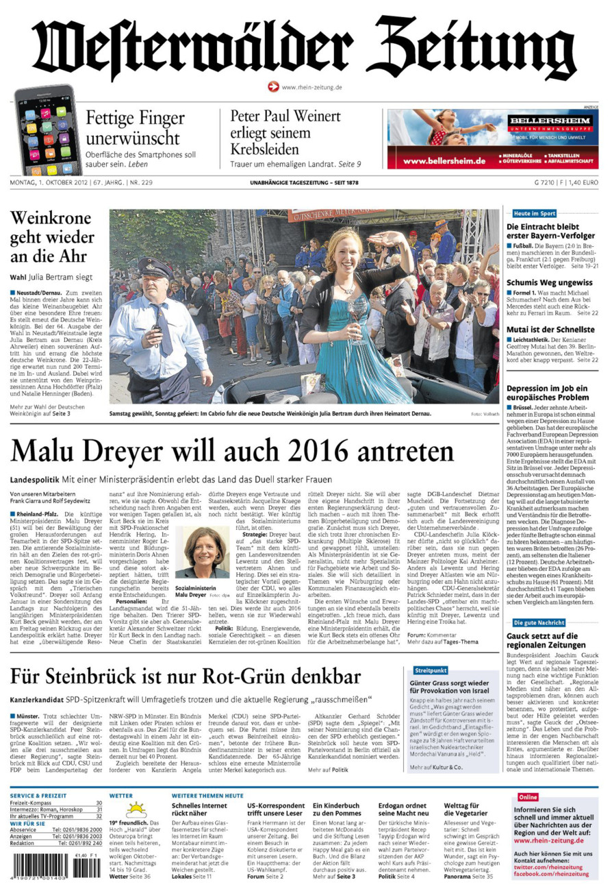 Westerwälder Zeitung vom Montag, 01.10.2012