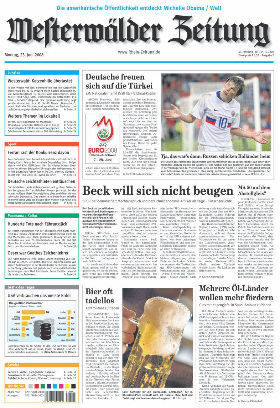 Westerwälder Zeitung vom Montag, 23.06.2008