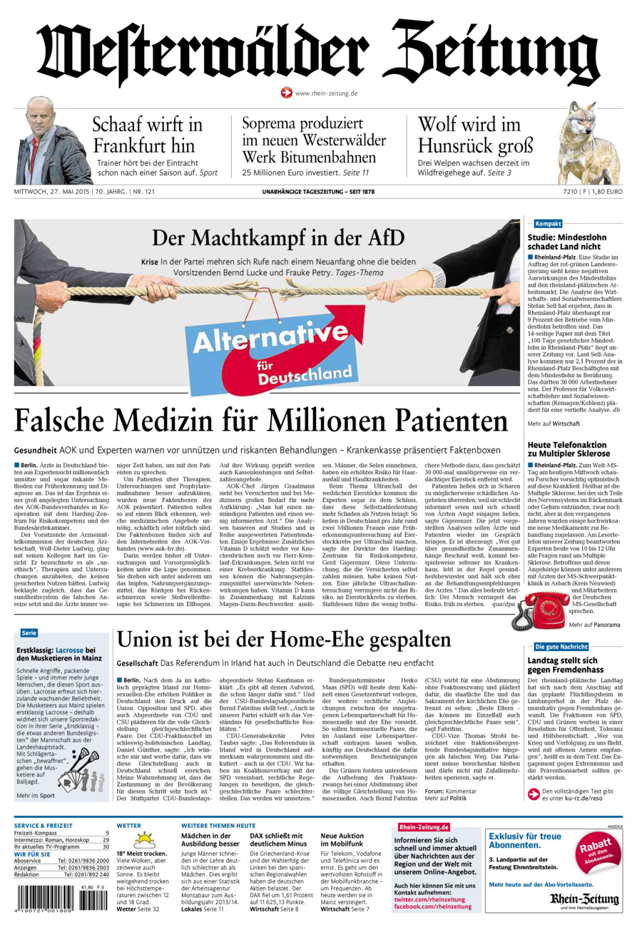 Westerwälder Zeitung vom Mittwoch, 27.05.2015