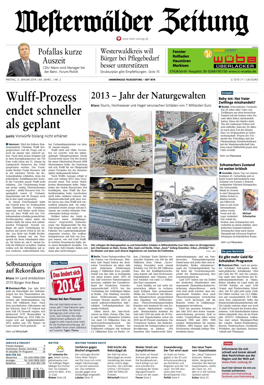 Westerwälder Zeitung vom Freitag, 03.01.2014