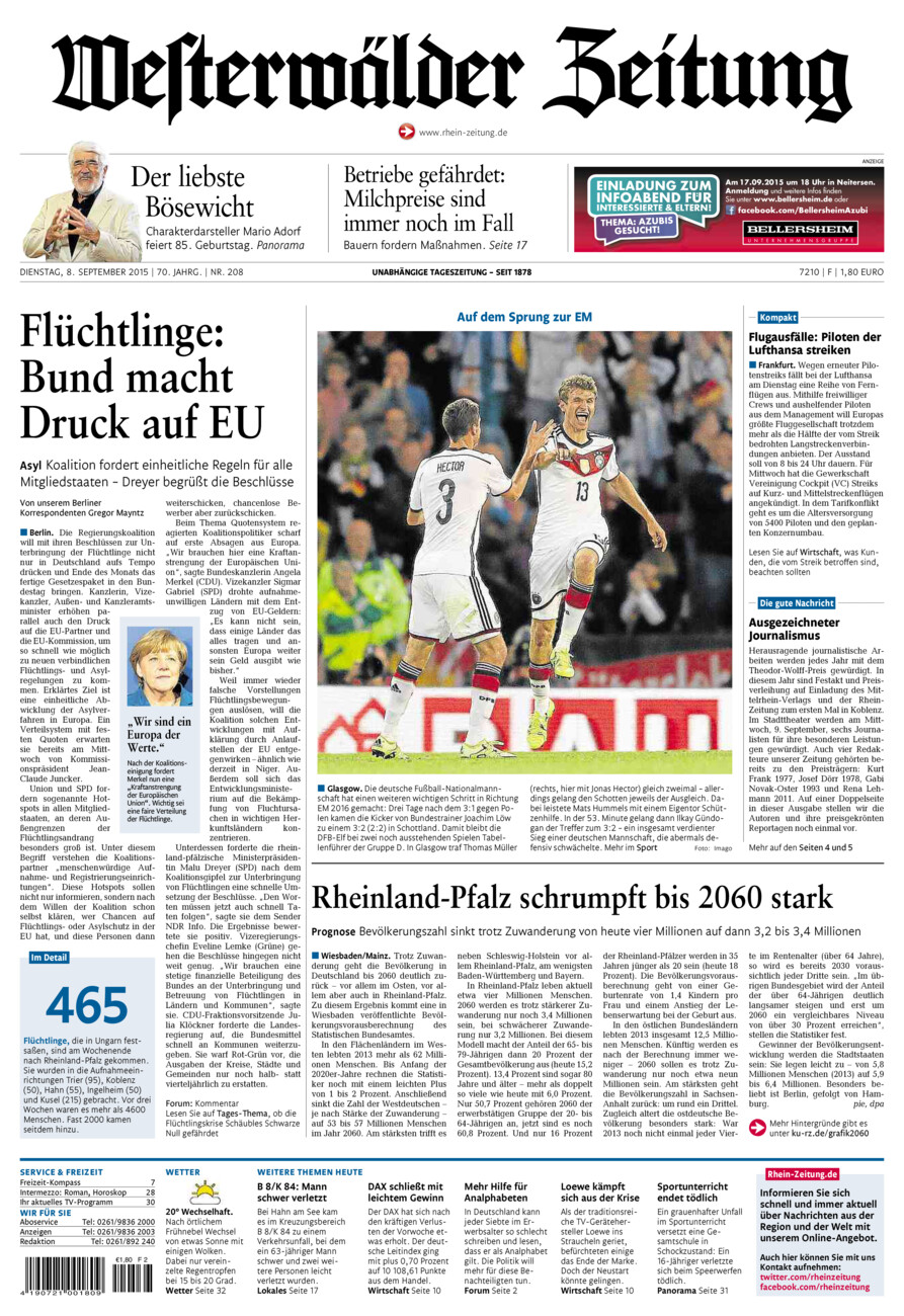 Westerwälder Zeitung vom Dienstag, 08.09.2015
