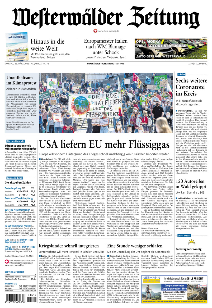 Westerwälder Zeitung vom Samstag, 26.03.2022