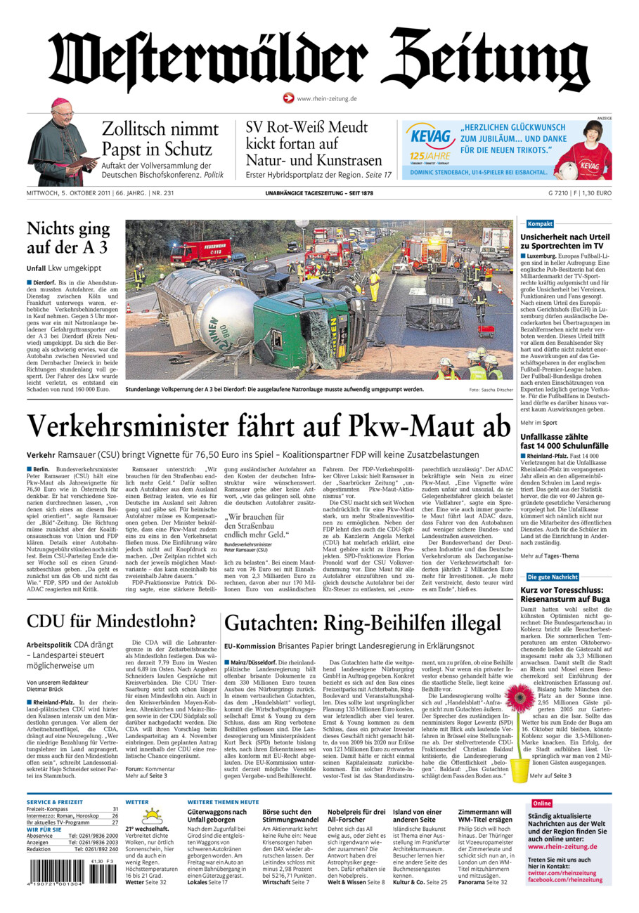 Westerwälder Zeitung vom Mittwoch, 05.10.2011